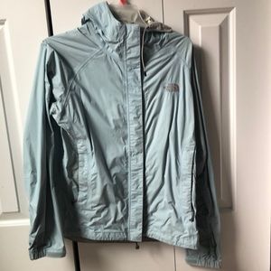 Light Blue North face rain coat